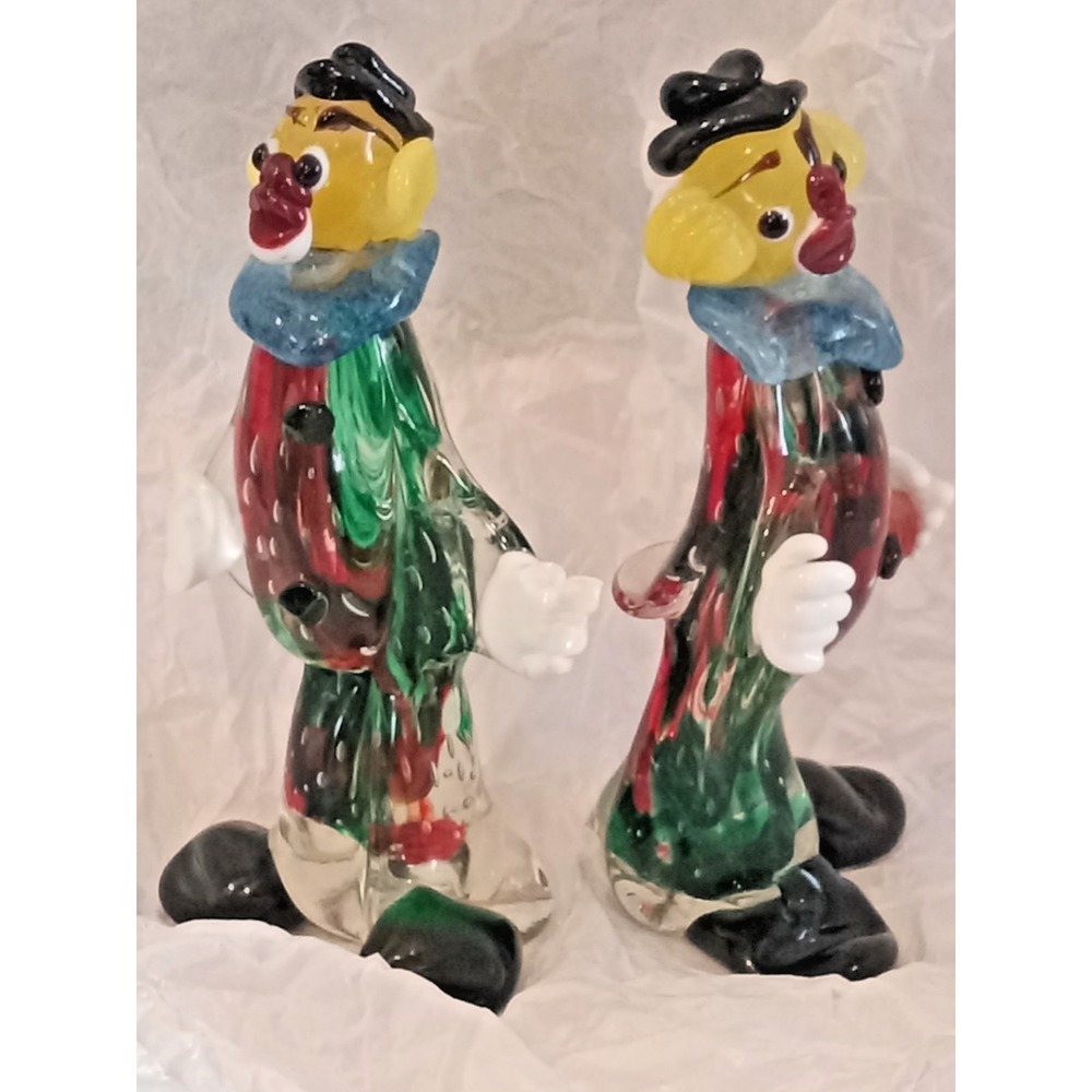 Murano Art Glass Clown Figurines Set Of 2 Vtg Venetian Italy MCM Sommerso 6"